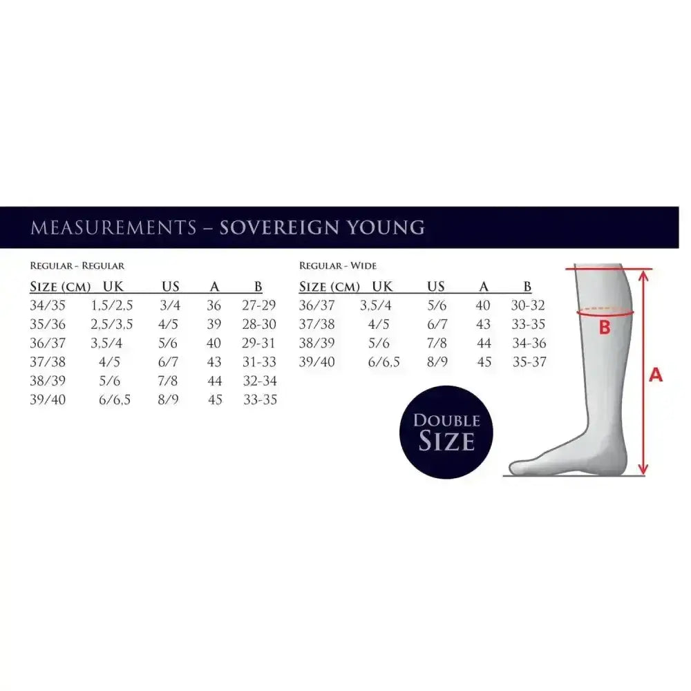 Sock size chart for mountain horse sovereign young rider riding boots showing cm uk and us sizes for regular and wide fits
