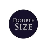 Navy blue circular label with double size in silver serif on mountain horse sovereign young rider riding boots