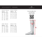 Gray illustrated foot diagram with measurement lines a and b for mountain horse veganza tall riding boot black sizing guide