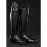Black leather mountain horse veganza tall riding boot with polished finish and classic lace up design