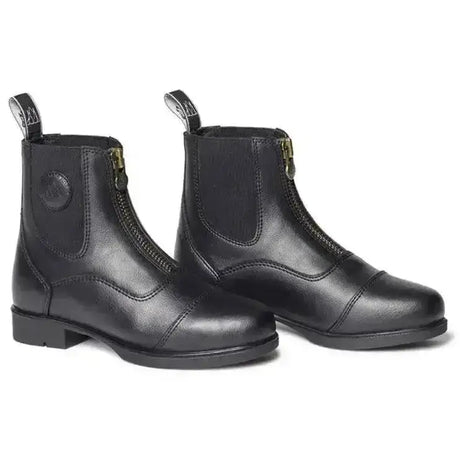 Black leather mountain horse veganza young paddock boots with zipper closure and pull tabs for easy wear