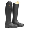 Black grain leather mountain horse wild river boots with gold logo and padded tan interior lining