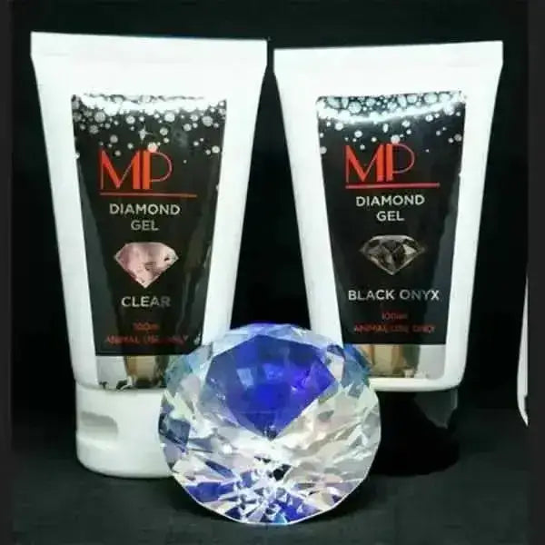 A sparkling diamond gel clear decorative object with black onyx that outshines baby oil in shine and style