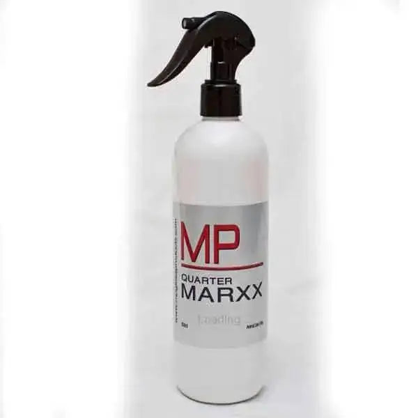 White plastic quarter marxx spray bottle with black trigger nozzle and silver label featuring mp logo for premium flexi-hold