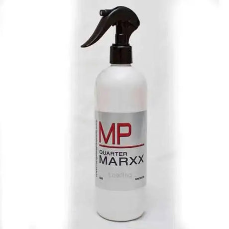 White plastic quarter marxx spray bottle with black trigger nozzle and silver label featuring mp logo for premium flexi-hold
