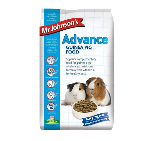 Mr johnsons advance guinea 10 kg bag of blue and white guinea pig food with images of two guinea pigs on front