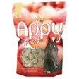 A 1kg bag of naf apple treats with translucent apple-shaped horse treats in red and orange packaging with a black horse design