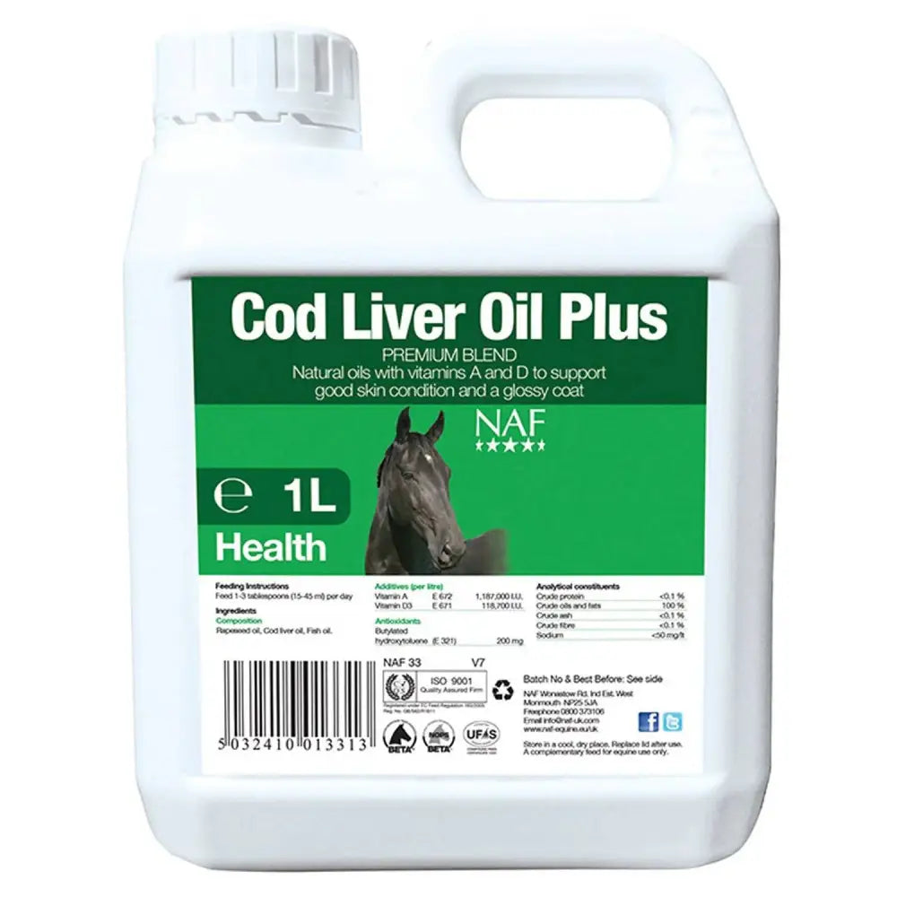 NAF Cod Liver Oil 1 Litre Horse Supplements Barnstaple Equestrian Supplies