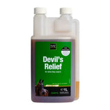 Green-labeled naf devil’s relief 1l liquid supplement bottle for horse joints with devil’s claw for equine joint support