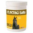 White plastic container of naf electro salts electrolytes with brown yellow label and black horse image for horses