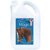 White plastic jug with blue label showing a brown horse and the word magic for naf five star magic liquid calmer