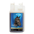 A translucent plastic bottle of five star oestress liquid with dark content and a blue black label featuring an angelic horse head