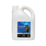 White plastic jug with blue and black label showing horse for naf five star oestress liquid for all seasons