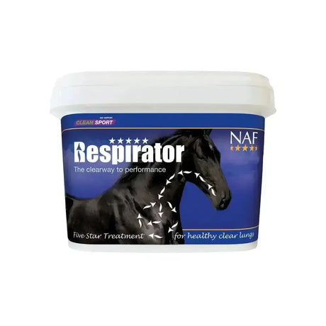 Blue and white container of naf five star respirator powder for healthy clear lungs and respiratory mucosal immune support