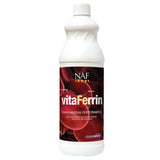 White plastic bottle with red and black naf five star vitaferrin label for effective nutritional solution to optimise horses performance