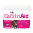 Pink and white labeled container of naf gastriAid horse feed supplement for compromised gastric health and gut balancers