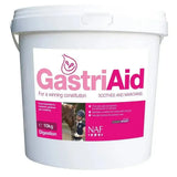 White plastic bucket with pink and white gastriaid label for horse digestive support and compromised gastric health gut balancers