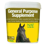 A vibrant yellow and green plastic bucket of naf general purpose supplement powder 3kg with broad spectrum vitamins