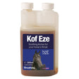 500ml transparent plastic bottle of Kof-Eze horse soothing linctus with blue label for respiratory stress relief