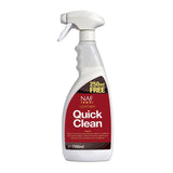 White plastic spray bottle with red and black naf leather quick label to swiftly lift dirt with leather quick clean