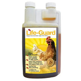 Naf life-guard tonic 1l white plastic bottle with yellow label featuring rooster and sunburst for life-guard hens nutrient stores