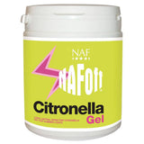 Nafoff citronella gel in a white plastic jar with lime green label is an effective citronella gel for horse fly repellent