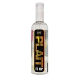 Clear plastic naf plait spray bottle with white pump and black gold label for spray perfect plaiting sprays use