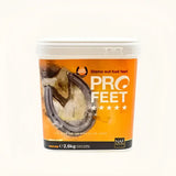Orange and white container of naf pro feet pro feet powder hoof support for horse hoof care and maintenance