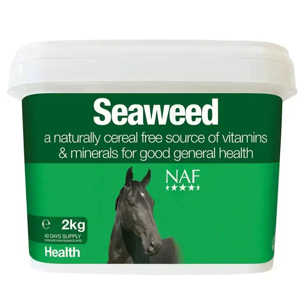 Green labeled naf seaweed container 2kg cereal-free horse hoof supplements with trace elements for horse health