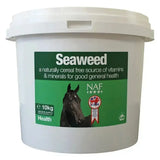 White plastic bucket of naf seaweed horse hoof supplements with trace elements for natural cereal free vitamin boost