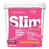 Pink and white container of naf slim pellets equine metabolic support feed pellets for horse supplements and vitamins