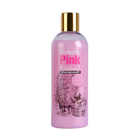 Naf thelwell perfectly pink shampoo bottle with gold cap and thelwell ponies label for notoriously dirty coats