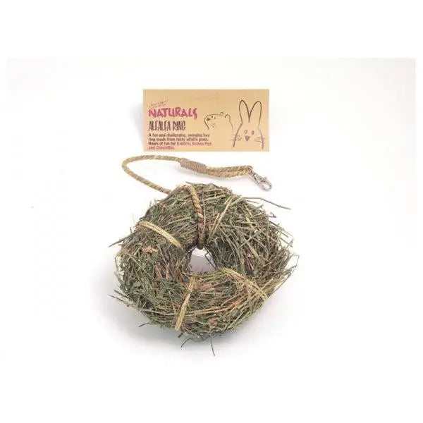 Natural-colored naturals alfalfa ring 16cm with braided rope handle and metal clasp made from alpaca hay