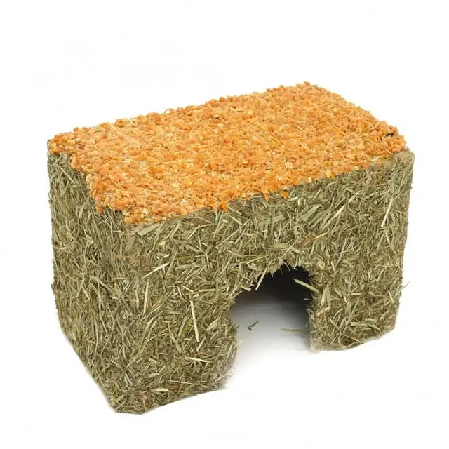 Naturals carrot cottage l hay house with greenish brown textured body and orange top for meadow hay guinea pigs