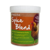 Nature’s grub poultry spice with probiotics in orange and green container is a natural mineral supplement for poultry