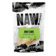A bag of naw goat ears natural dog treats with black and white dots lime green label no additives air dried high protein