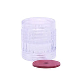 Clear plastic cylindrical neogen bottle collar with a red circular lid bottle collar threaded for standard bottles