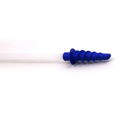 Blue plastic neogen catheter spiral with spiral design and white handle used for artificial insemination
