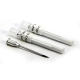 Three white capped neogen disposable needles 16g with aluminium hub needles for large animal administration