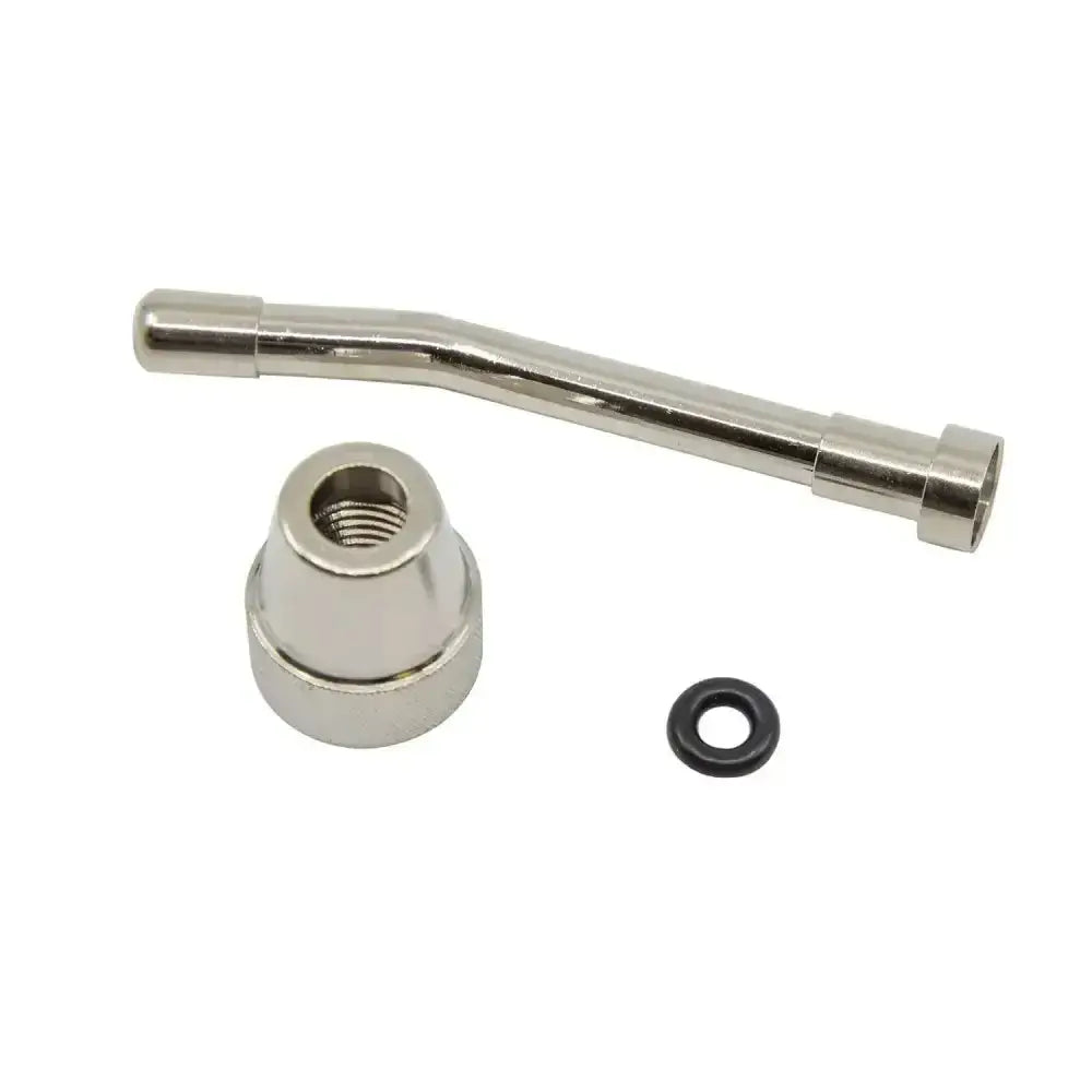 Shiny chrome neogen drench nozzle metal pipe fitting with threaded ends and black rubber o-ring for vaccinators