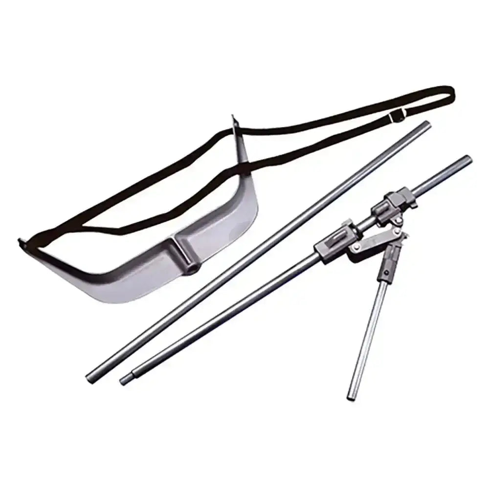 Silver metal ideal calf puller with black adjustable strap and three extendable rods for calf eze engineered use
