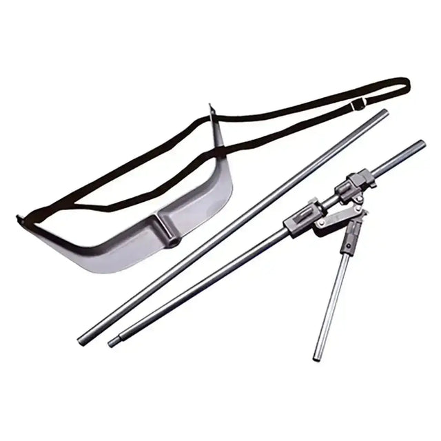 Silver metal ideal calf puller with black adjustable strap and three extendable rods for calf eze engineered use