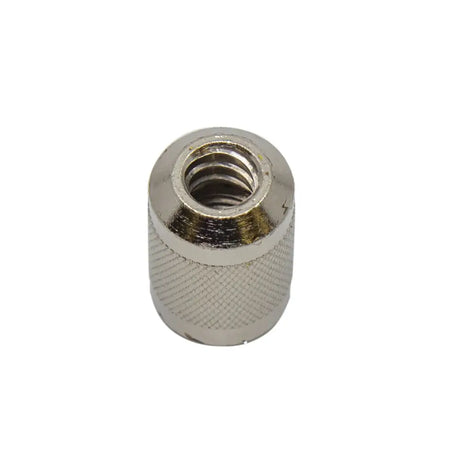 Silver metal neogen needle nut with knurled grip texture for secure needle nut luer lock connection