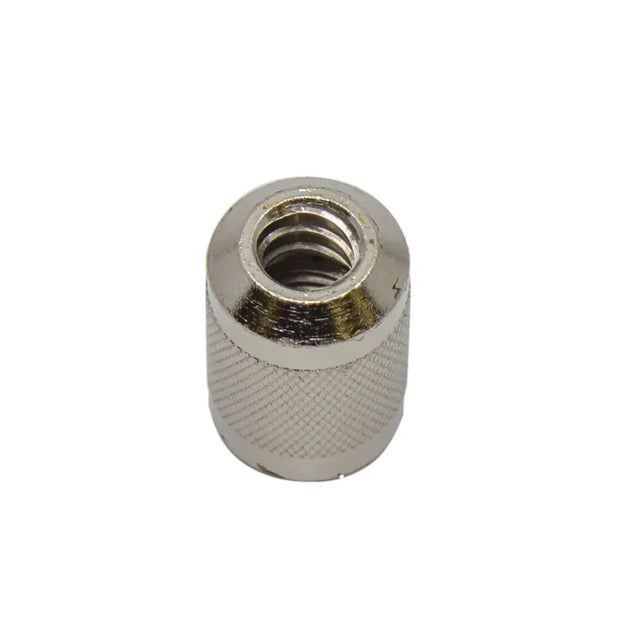 Silver metal neogen needle nut with knurled grip texture for secure needle nut luer lock connection