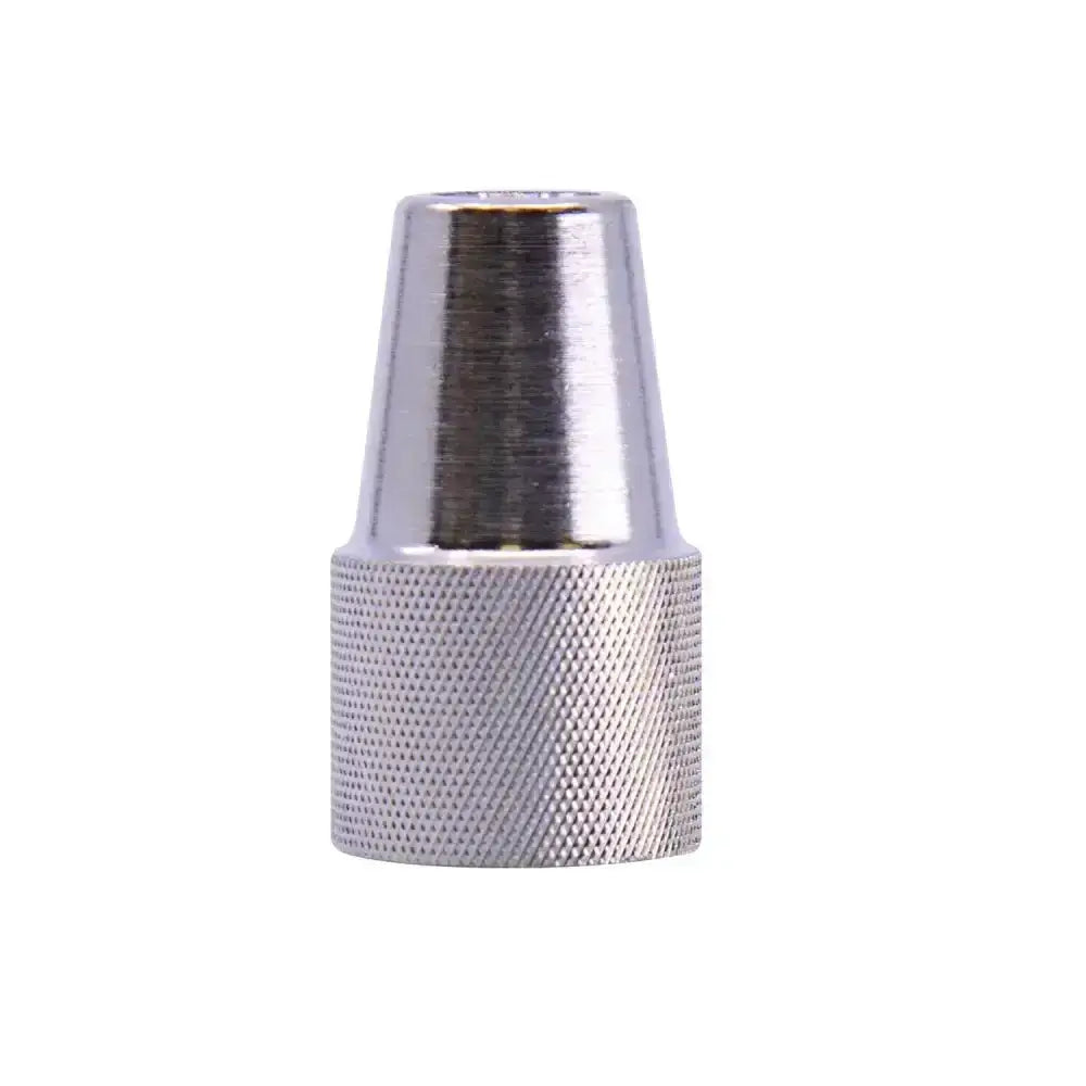 Silver metallic neogen needle nut tool bit with knurled grip and smooth conical top for needle nut replacement metal injector