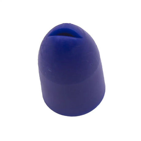 A solid blue rounded plastic finger tip protector with a small top opening from the neogen pour-on fan tip kit