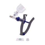 Gray and blue neogen syringe bmv impact-resistant veterinary syringe with clear plastic reservoir for quick bottle changing