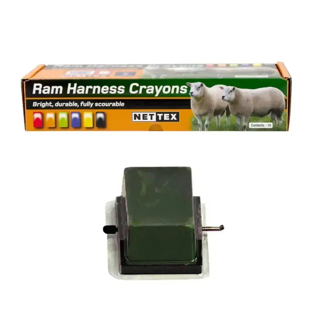 Dark green rectangular nettex agri all weather crayons in a black clear plastic holder with metal crank handle