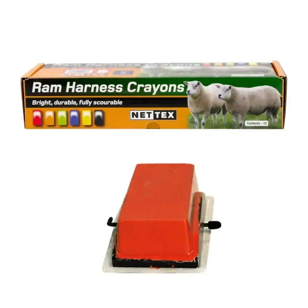 Red rectangular weather crayons in a nettex agri harness box designed for all weather marking on animals