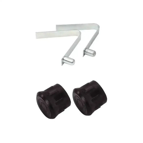 Silver metal l-shaped brackets with black plastic caps for nettex agri anti kick bar spare springs and caps
